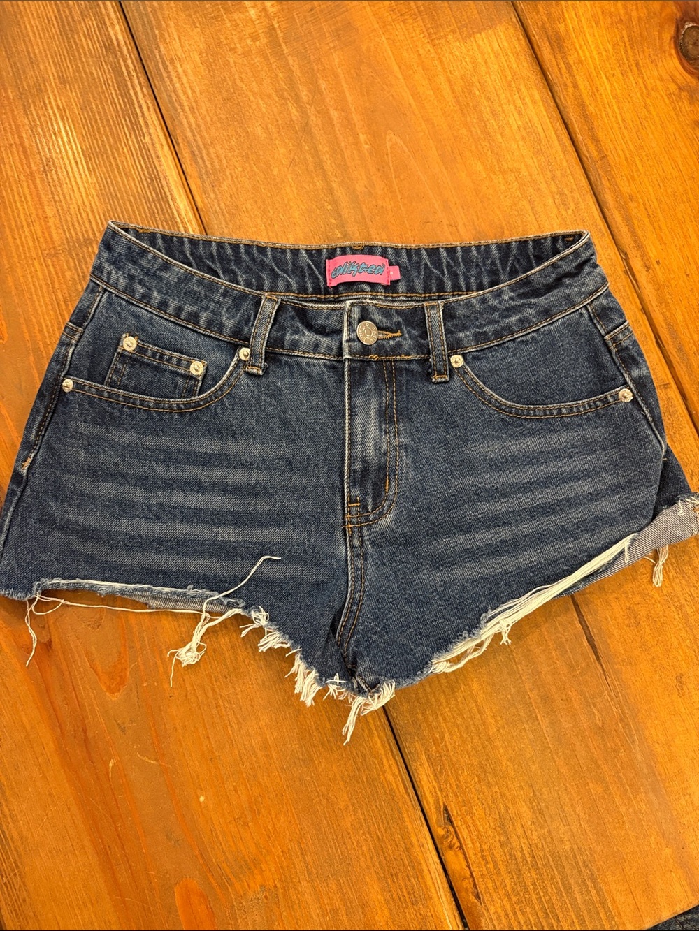 Denim Cutoff Shorts - Dark Blue Fray Hem